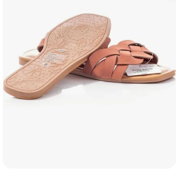 New a.n.a. Kings Flat Leather Sandals slip on slides flip flops Terracotta sz 6 - Picture 3 of 5